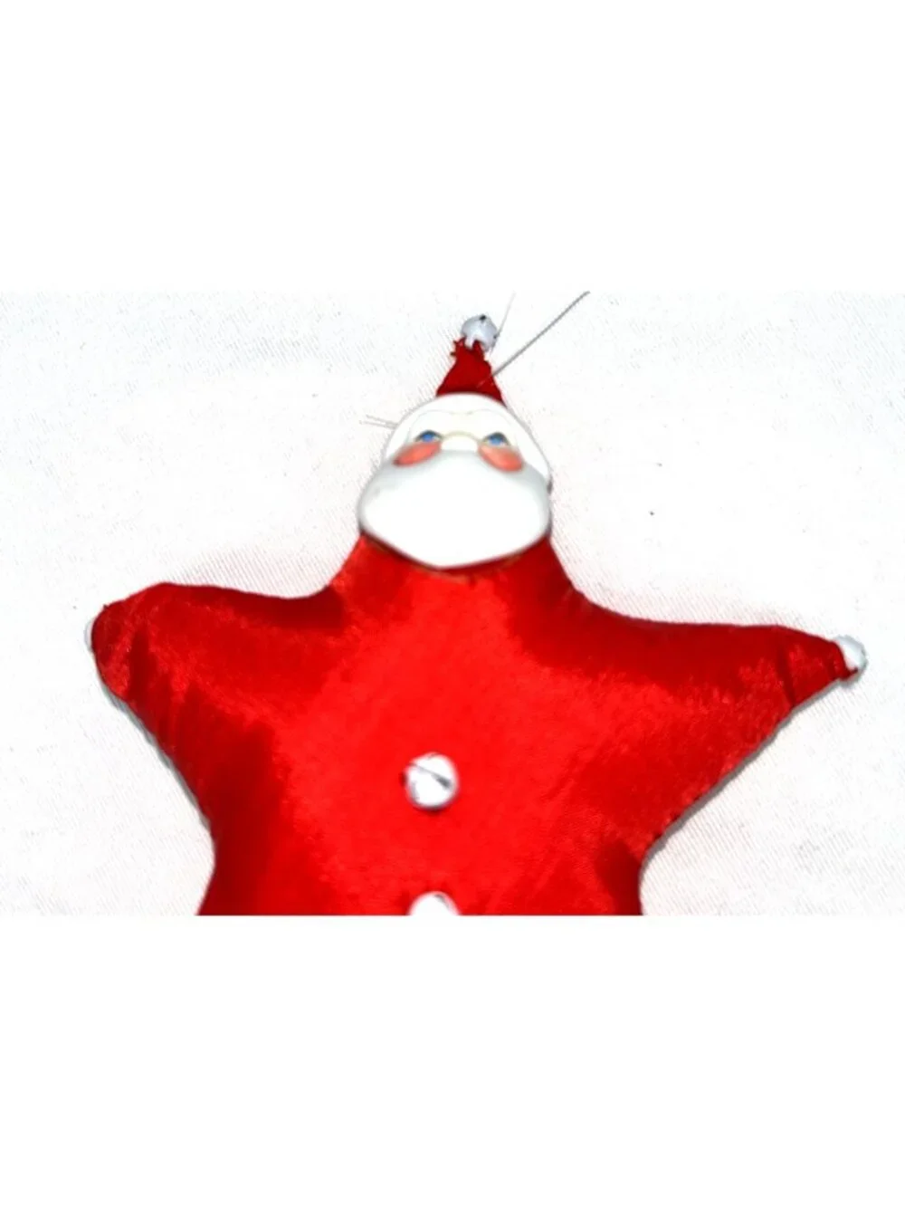 Dept 56 Stuffed Santa Star Ornament Ceramic Face White Bells 5.5